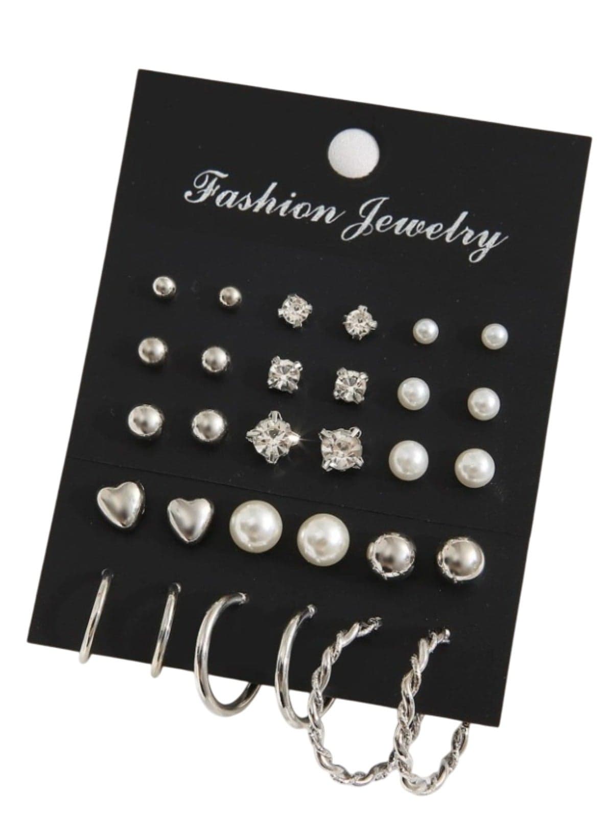 15-Piece Silver Stud & Hoop Earrings Set