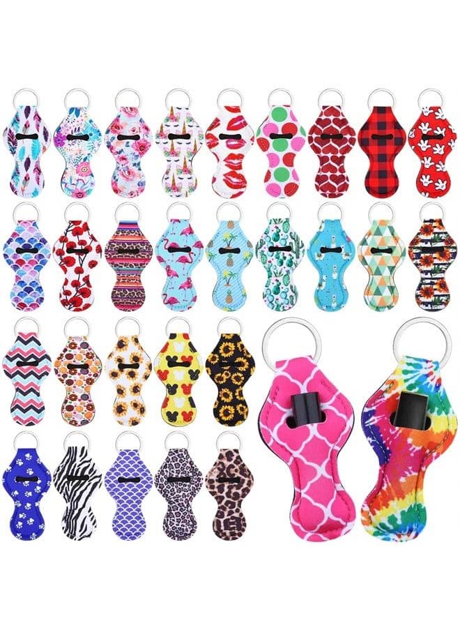 30Pcs Chapstick Holder Keychain Bulk, Chapstick Lip Balm Lipgloss Lipstick Holder Keychains for Lipstick, Chapstick, Lip Balm, lanyards, 30 Vibrant Colors