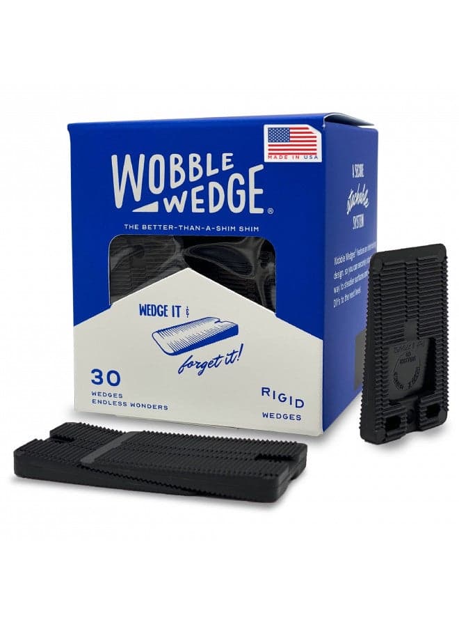 Wobble Wedges Rigid Plastic Shims, 30 Pack - MADE IN USA - Multi-Purpose Shim Wedges for Home Improvement & Work - Plastic Wedge, Table Shims, Toilet Shims, Furniture Levelers, & Leveling Feet - Black