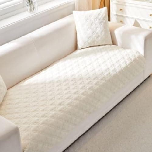 HOMETHREADS Innovative Premium Velvet Sofa Cover Mat with PVC Backing for Non-Slip Comfort | (White_Clubs, 5 Seater | 70x230cm)