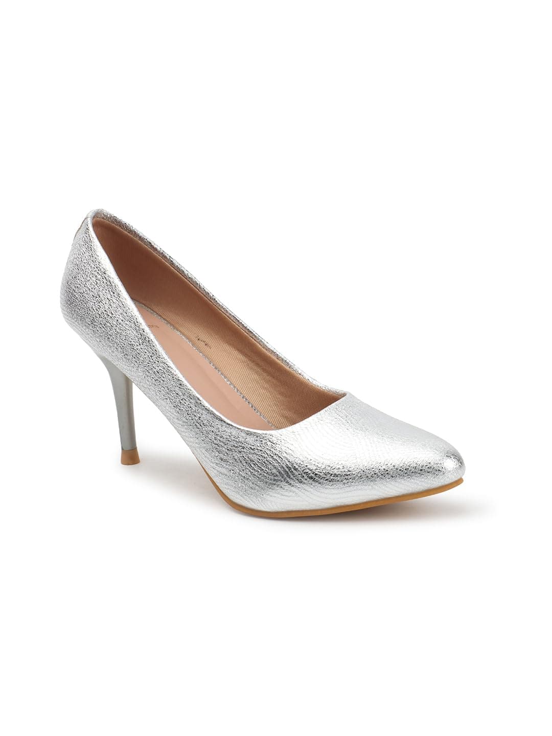 Carlton London Women Silver Stylish Slip-on Pump Shoes with Stiletto Heels, Pointed Toe (37)