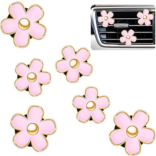 Frienda 6 Pcs Daisy Flower Air Vent Clip Accessories Air Conditioning Outlet Clip Car Air Freshener Dashboard Accessories Charm Car Inter Decor(3 cm, 3.3 cm,Pink)