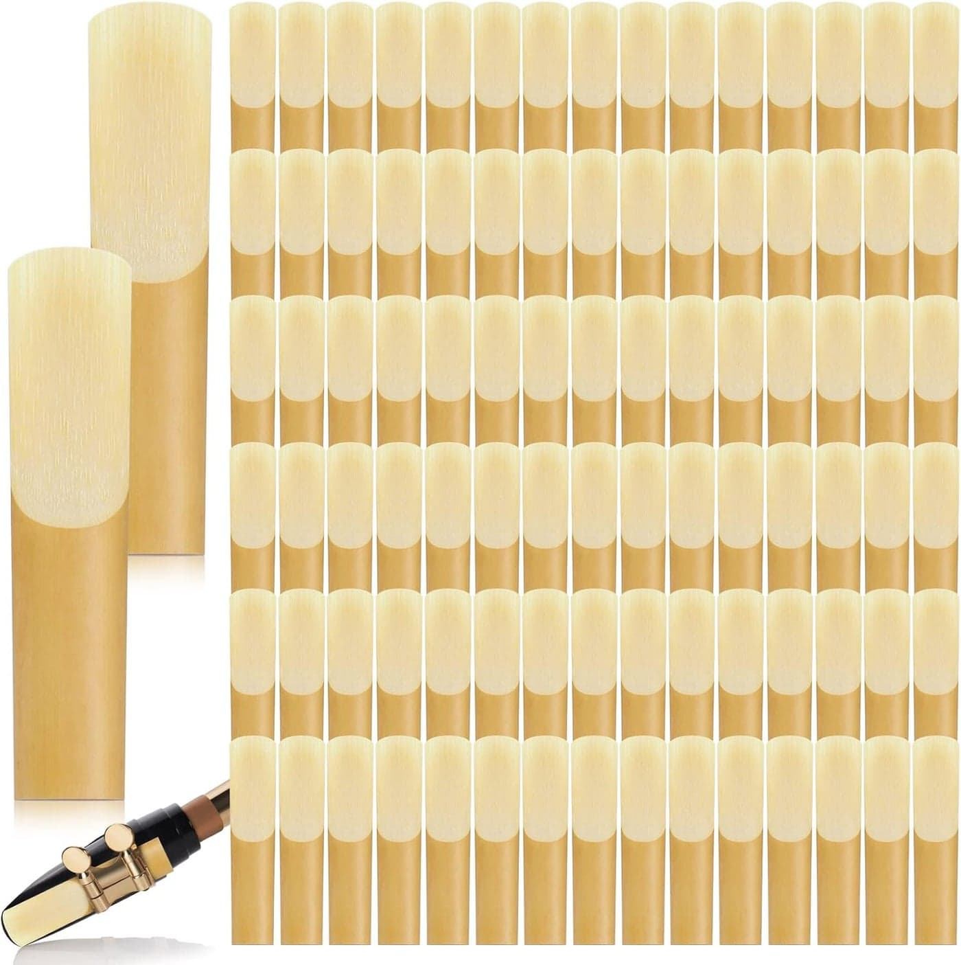 Nuenen 100 Pieces Alto Saxophone Reeds Size 25 Saxophone Reed Strength 25 Alto Sax Reeds for Alto Saxophone with Individual Protective Cover for Beginners Educators Instrument Accessories
