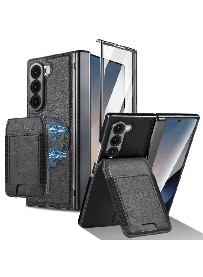 Leather Case Compatible with Samsung Galaxy Z Fold 7, Magnetic Detachable Wallet Case 【Built-in Screen Protector】 Card Holder Shockproof Protective Stand Cover