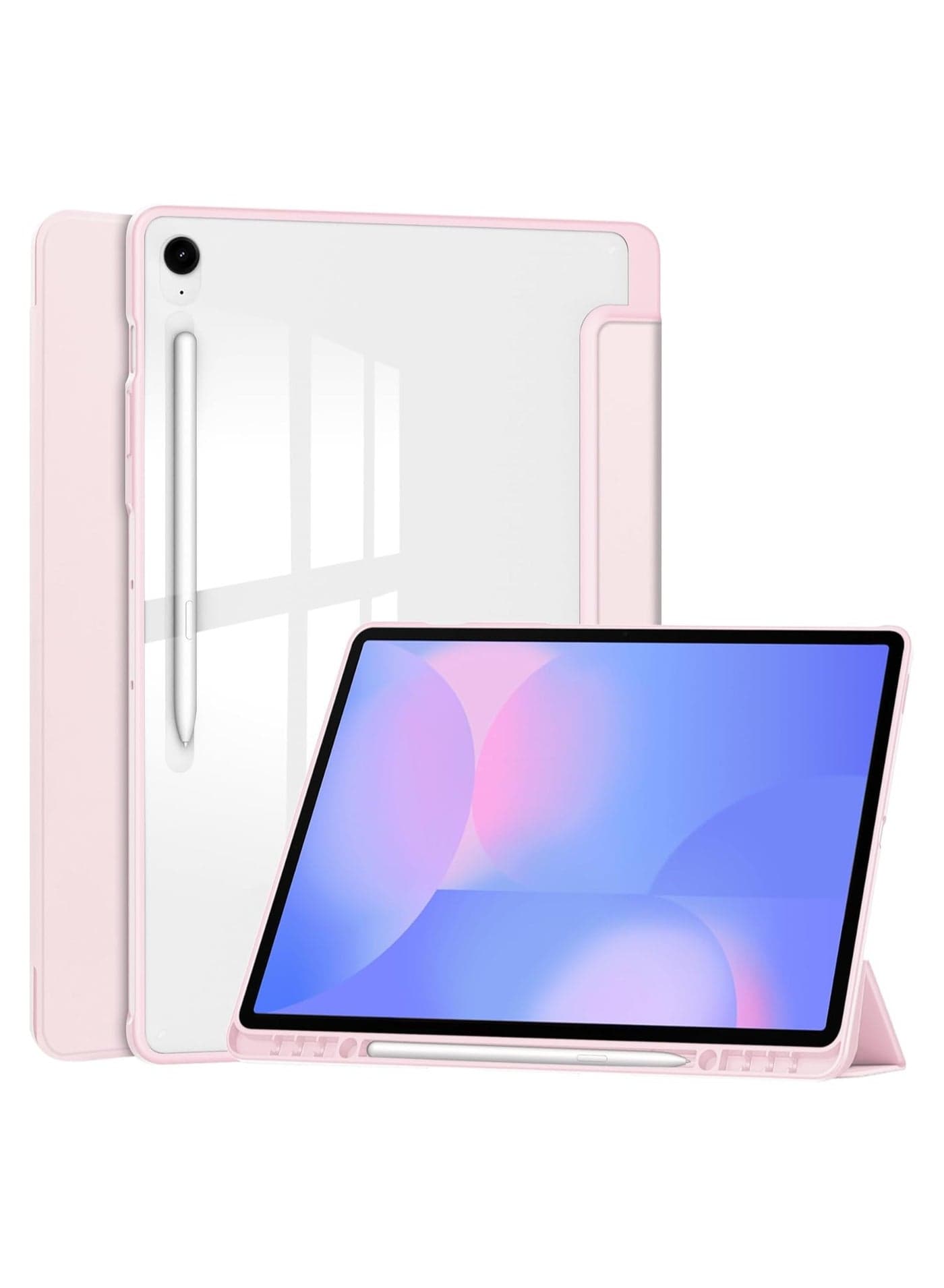 Translucent Case Compatible with Samsung Galaxy Tab S10 FE Plus 13.1 Inch (2025) with Transparent Back Cover and Folding Stand Cover with Pen Holder, Automatic Sleep/wake-up (Pink)
