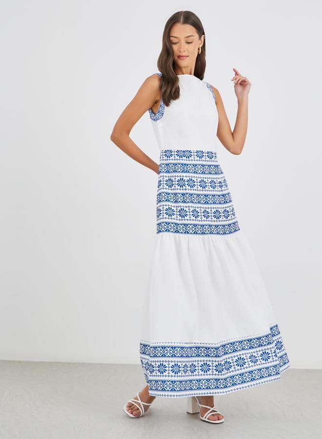 Aztec Digital Print Sleeveless A-Line Maxi Dress