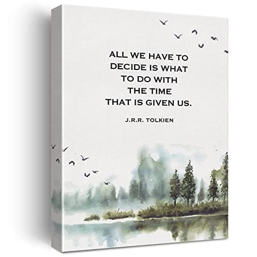 LEXSIVO JRR Tolkien Quote Watercolor Print Canvas Wall Art Home Decor All We Have to Decide is What to Do with the Time Painting 12x15 Canvas Poster Framed Ready to Hang