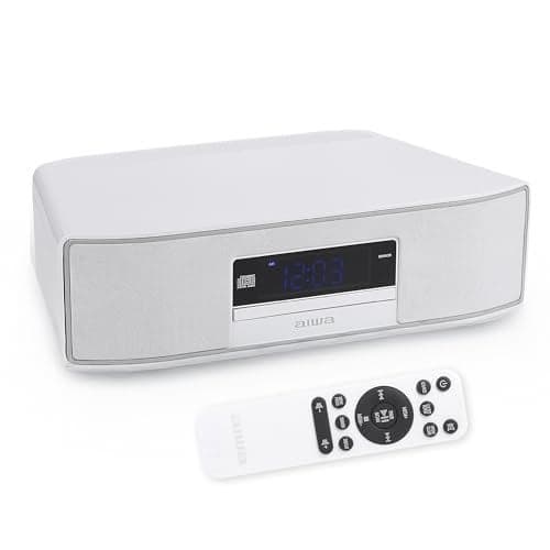 AIWA Exos Home Speaker Premium 30W RMS Sound System with CD Player Bluetooth Connectivity FM Radio Optical Digital Input Dual 1 Tweeters Dual 2 Bass Units IR Remote Control White