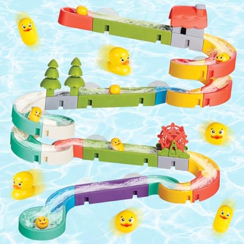 SOCBTNSO Duck Slide Toys Bath Toys for Kids Ages 48 DIY Building Kit for Ages 57 Bathtub Time Birthday Gift for Toddler 3 Year Old 51 PCS