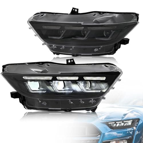 Headlights for 2015-2017 Ford Mustang V6/GT/GT Premium/EcoBoost/EcoBoost Premium All Mode & 2016-2020 Shelby GT350/GT350R/GT500 Headlamp Front Head Light Triple Beam