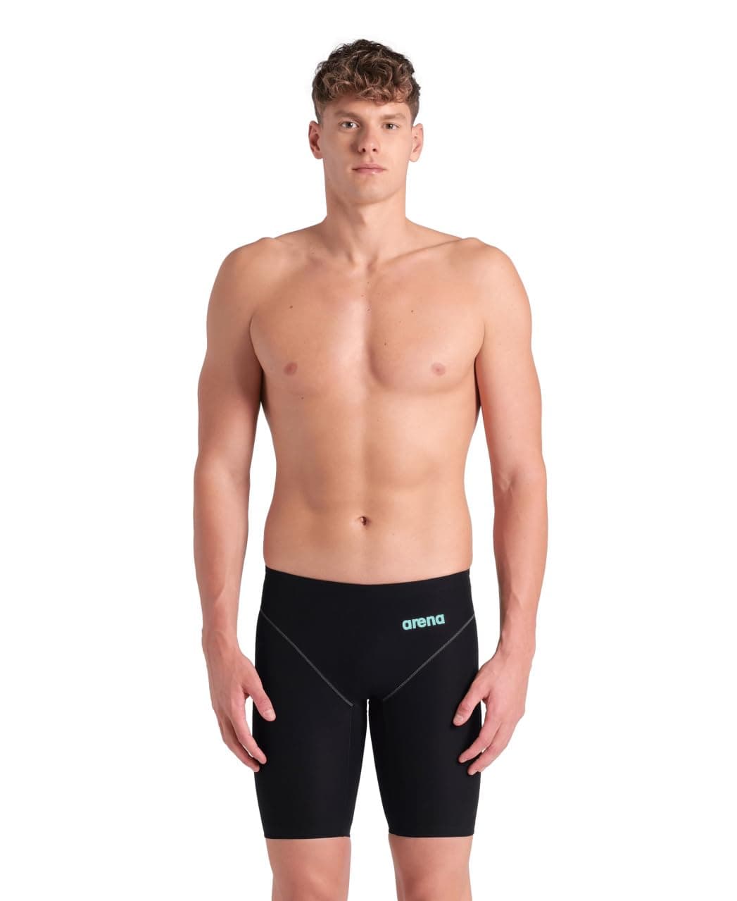 ARENA Powerskin Impulso Men’s Racing Jammer Competition Swimsuit One Piece Athletic Swim Team Championship Tech Suit, Black Teal, Size 24