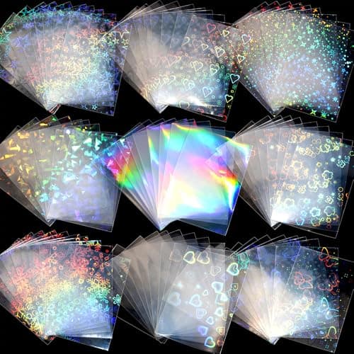 100 Pcs Laser Flashing Photocard Sleeves Holographic Card Sleeves Photocard Holder for Trading Cards Penny Sleeves Rainbow Star Heart Flower Card Protector