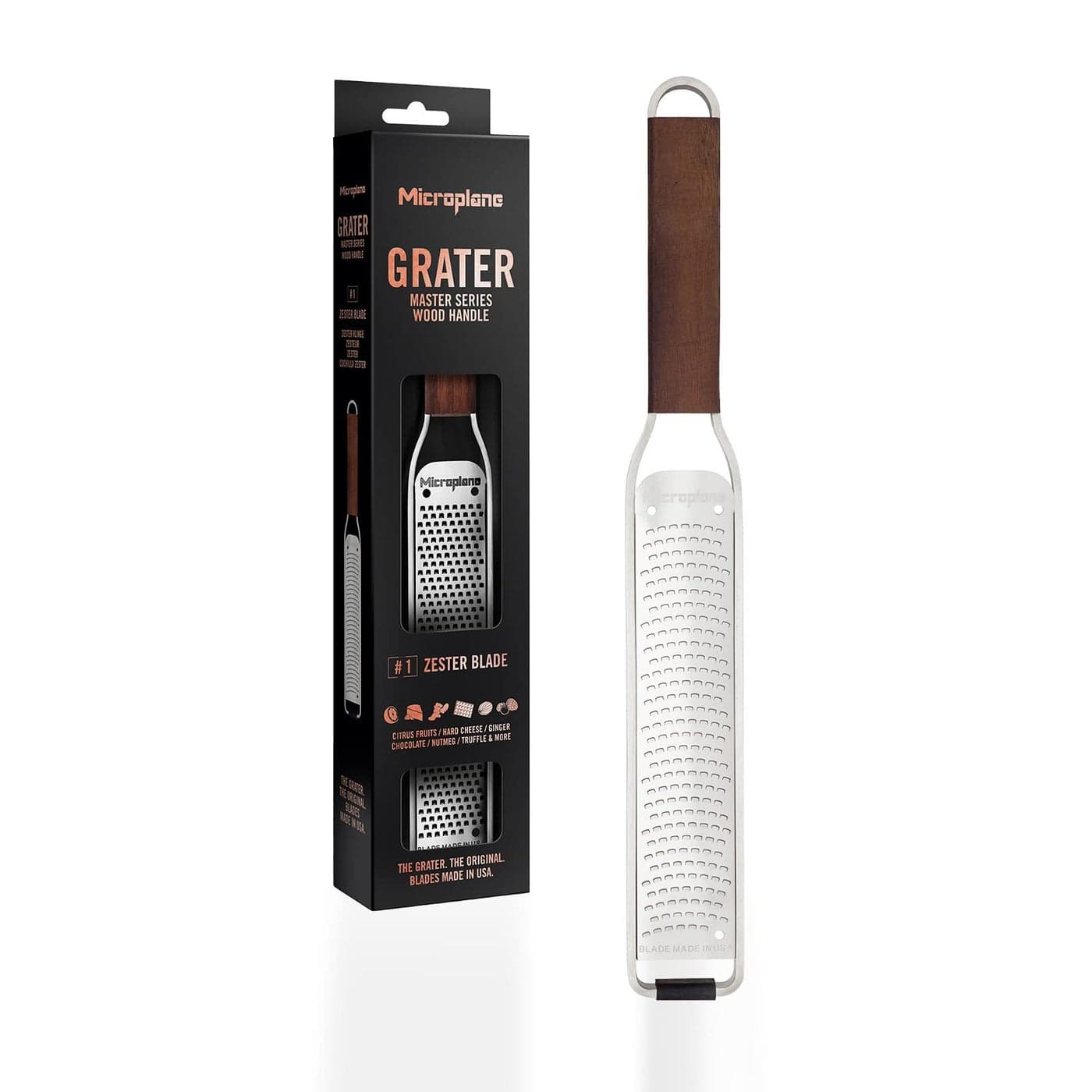 Microplane Zester grater for citrus fruits hard cheese ginger chocolate nutmeg and truffle with stainless steel blades Made in USA