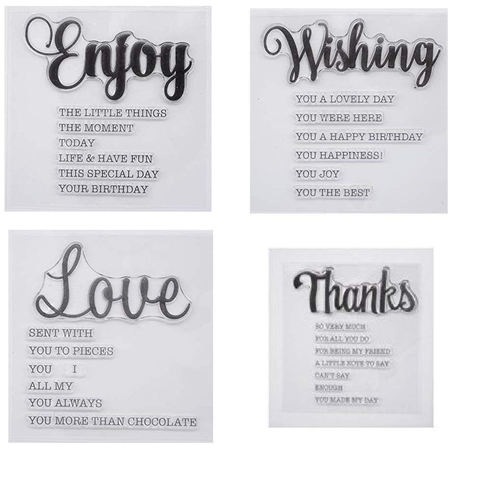 Welcome to Joyful Home 4pcsSet Enjoy Wishing Love Thanks Backgroun Clear Stamp for Card Making Decoration and Scrapbooking