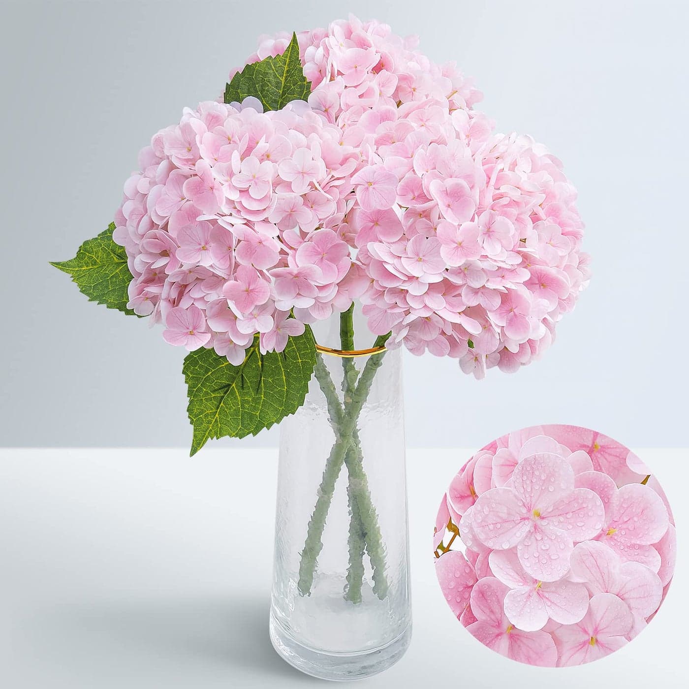 Waipfaru 21 Real Touch Hydrangea Artificial Flowers with Long Stem Leaves Full Latex Faux Hydrangea Flowers for Home Decor Party Floral Arrangements Wedding Bouquets CenterpiecesPink 3Pcs