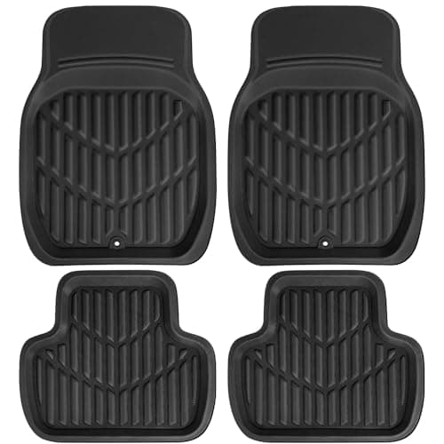 CAR PASS PVC Deep Dish Car Mats Full Set Waterproof All Weather Luxury Faux Leather Car Floor Mats 4 Piece AntiSlip Universal Fit for Sedans Suvs Vans MiniTrucksDurable Easy Clean All Black