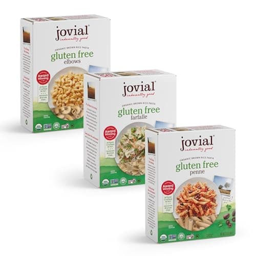 Jovial Brown Rice Farfalle Penne Elbows Pasta Whole Grain Organic Pasta Gluten Free Dairy Free Made in Italy 12 Oz 3 Pack Variety
