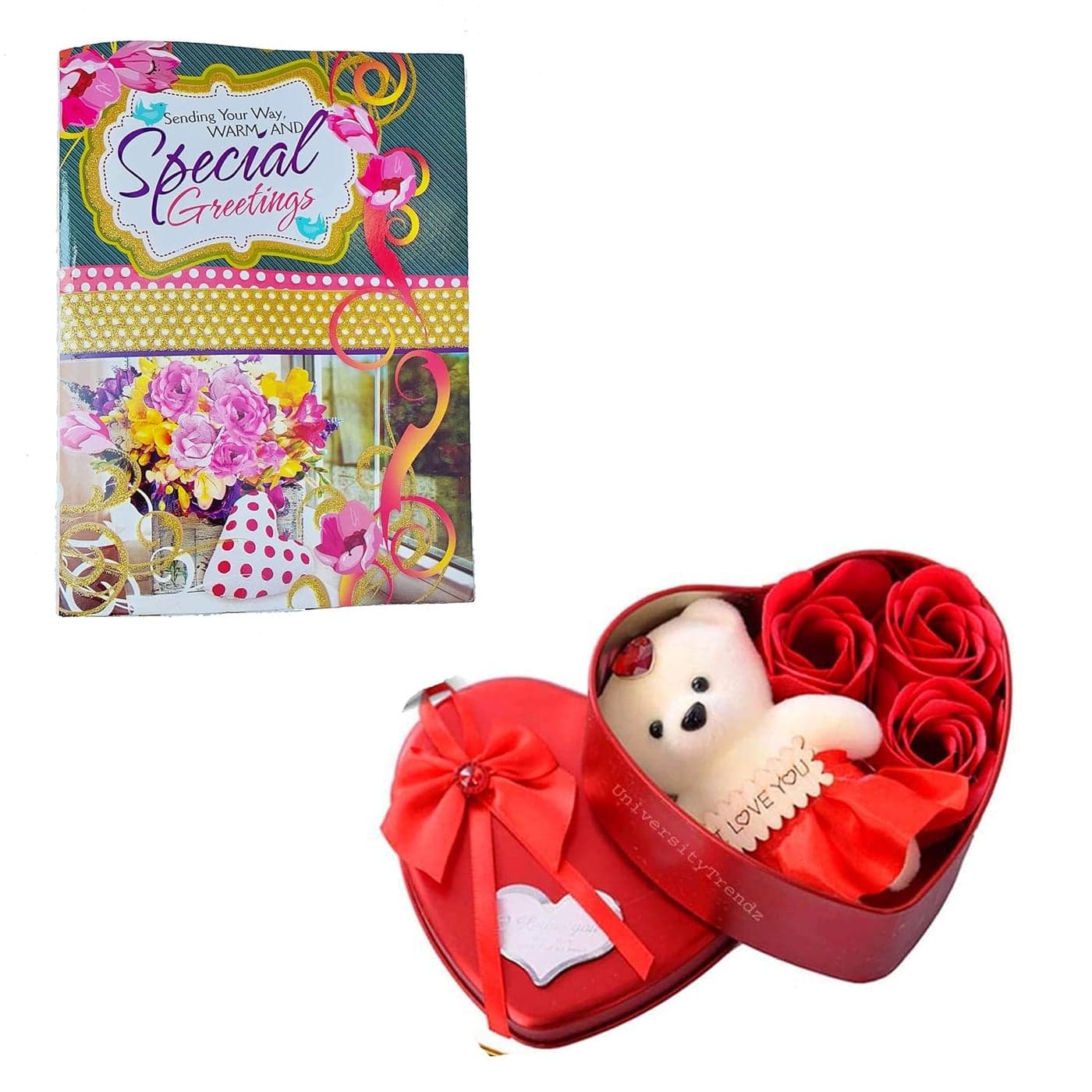 Forty Wings Valentines Day Special Rose Teddy Tin Heart Box With Musicial Greeting Card Gift For Girlfriend BoyfriendHusband Wife Valentines Rose Day Gift