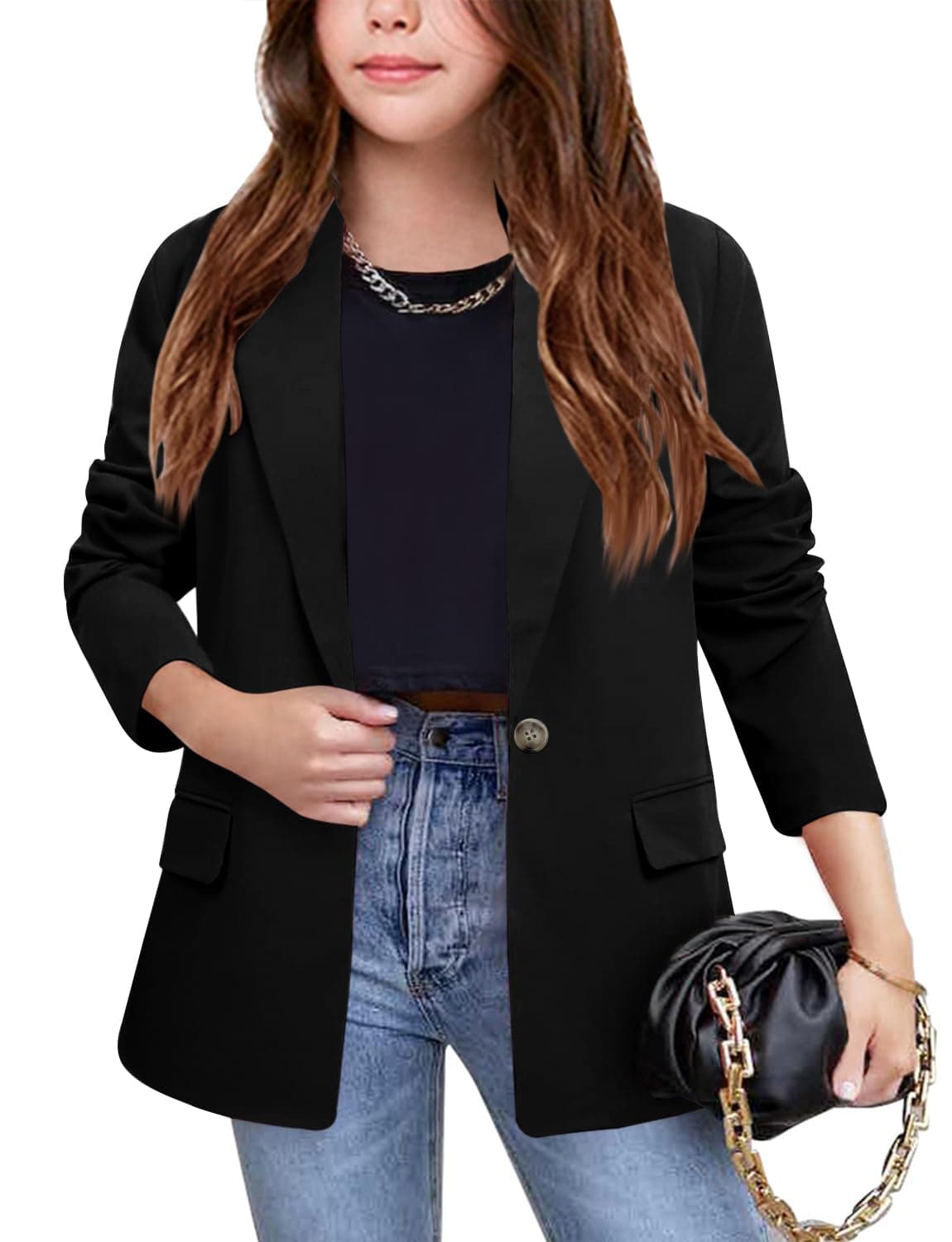 Meikulo Girls Blazers Kids Lapel Long Sleeve Open Front Solid Blazer Jacket with Pockets