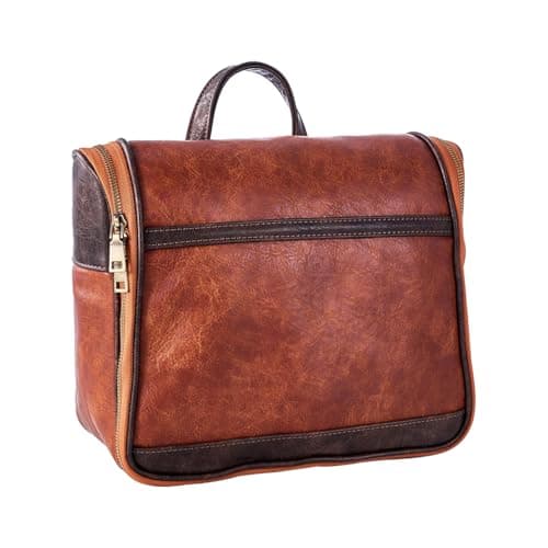 EURYNOME Hanging Toiletry Bag for Women and Men Large PU Leather Toiletries Organizer Waterresistant Bathroom Shaving Kit for Cosmetics Makeup Case