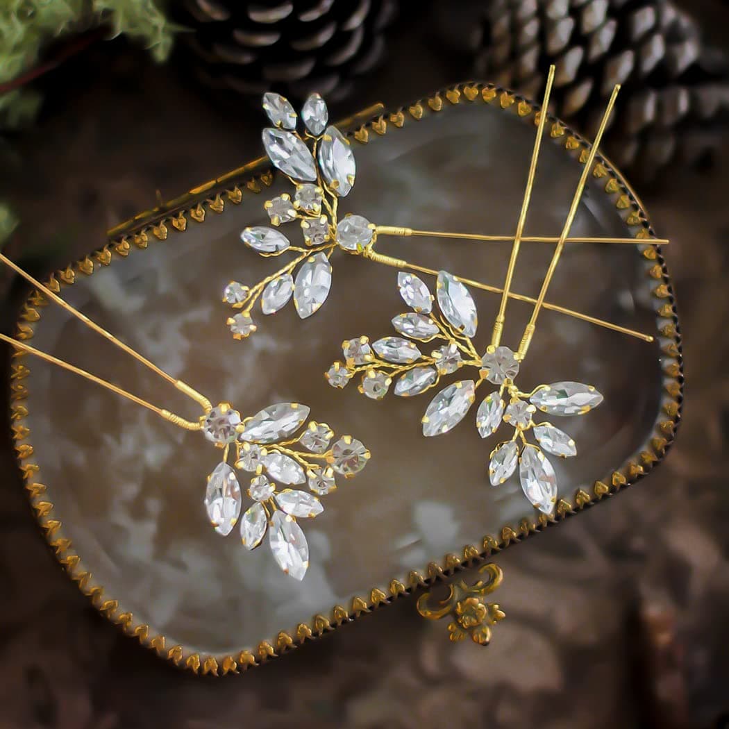 JAKAWIN Crystal Bride Wedding Hair Pins Gold Rhinestone Hair Piece Bridal Hair Jewelry Accessories for Women HP130 Gold