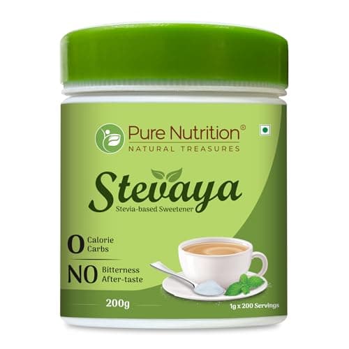 Pure Nutrition Stevia Powder, 200g | 100% Natural Organic Plant based Natural Zero Calorie Sweetener | Sugar Free Substitute for Diabetes | Perfect for Cooking, Baking & Beverages