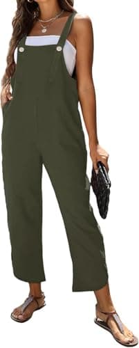 AMEBELLE Women's Sleeveless Cotton Linen Overalls Rompers Baggy Wide Leg Jumpsuits(1450-Green-S)
