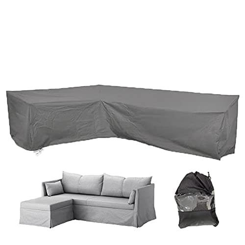 COOSOO Patio L Shape Sofa Cover Sectional Waterproof Corner Sofa Cover Outdoor Dust-Proof Anti-UV Furniture Couch Cover for Lawn Garden Yard Indoor with Windproof Buckle Extra Large Grey