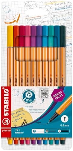 Fineliner STABILO Point 88 Wallet of 10 Assorted Colours