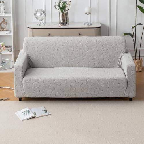 House of Quirk Universal Jacquard Fabric Sofa Cover – Soft, Stretchable Couch Slipcover, Flexible Fit, Wrinkle-Resistant & Easy to Clean (Grey, Three Seater)