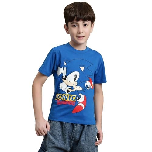 Kidsville Official Sonic Classic Printed Boy's Regular Fit Blue Half Sleeves Tshirt