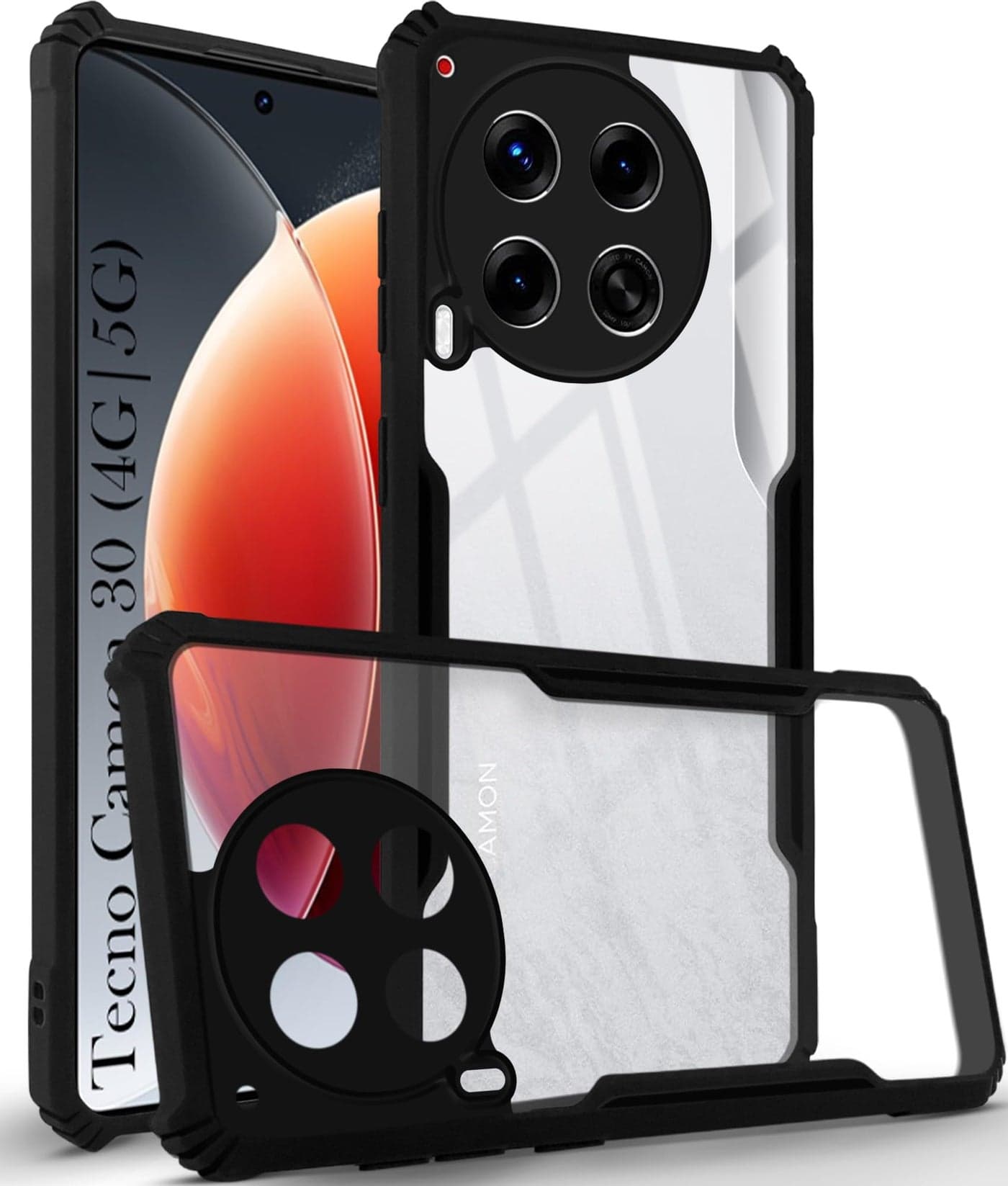 Jkobi Back Cover Case for Tecno Camon 30 4G | 5G (Shockproof with Polycarbonate Clear Panel | Professional Black)