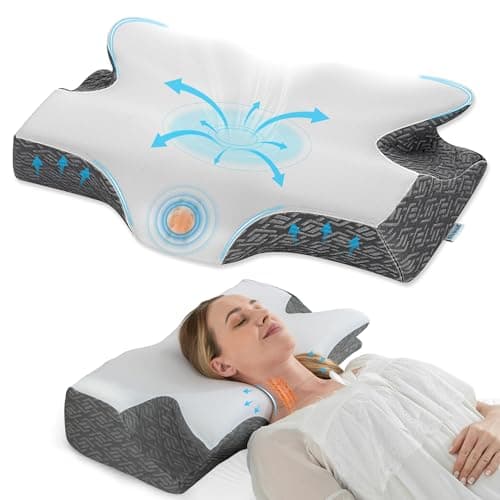 Elviros Cervical Neck Pillow for Sleeping, Memory Foam Pillow for Neck Pain Relief, Side Sleeper Cooling Pillows for Adults, Neck Support with Removable Pillowcase for Back & Stomach Sleepers