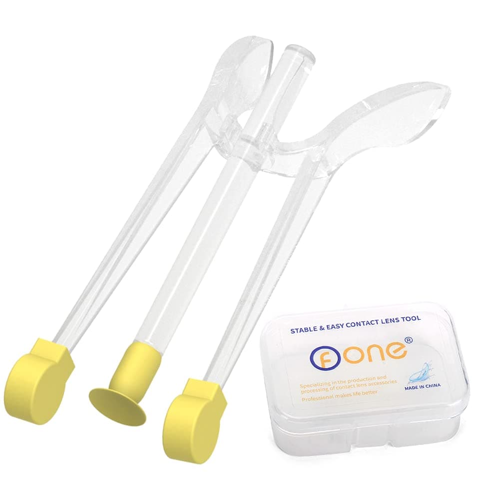 ofone Contact Lens Remover Tool for Soft Lenses Contact Lens Applicator with Tweezers and Case Portable Contacts Inserter and Removal for Traveling Yellow