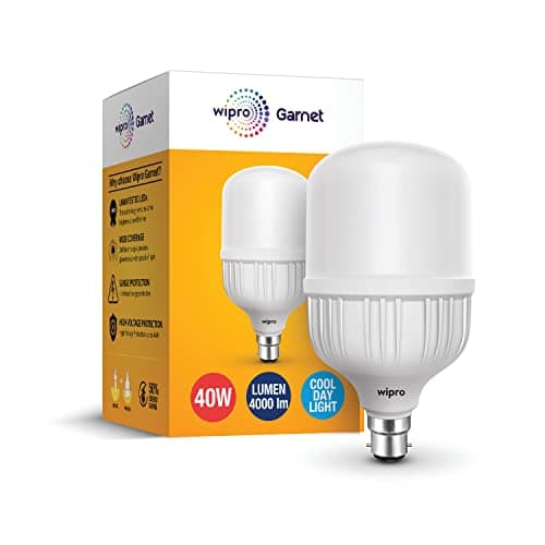 wipro Garnet 40W LED Bulb for Home & Office |Cool Day White (6500K) | B22 Base|220 degree Light coverage |4Kv Surge Protection |400V High Voltage Protection |Energy Efficient | Pack of 1