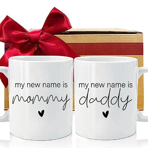 CATABUBU My New Name is Mommy Daddy 2026 New Dad Mom Pregnancy Announcement Gifts for Parents to Be, EST 2026 First Time Mom Dad to Be Mugs Set Gift, Mothers Farthers Valentine Mug Gift for Parents