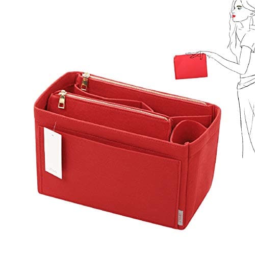 ZTUJO Purse Organizer, Felt Bag Organizer Purse Organizer Insert For Speedy, Neverfull, Graceful, Neverfull,Tote, Handbag,Shaper (Medium, Red)