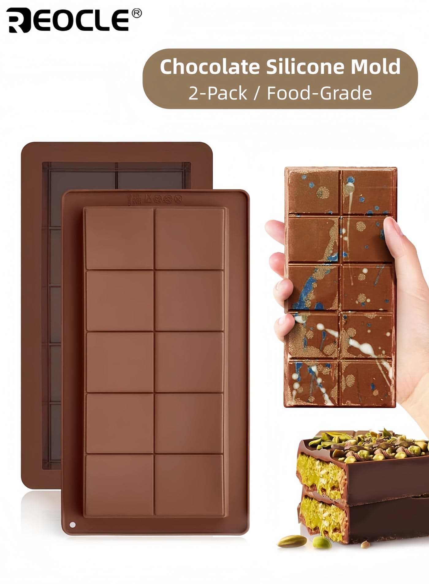 2PCS Extra Large Silicone Chocolate Molds with BPA Free Material & Stuffed Bar Design Professional Candy Making Kits with Non-Stick Surface for Baking Kitchen Use