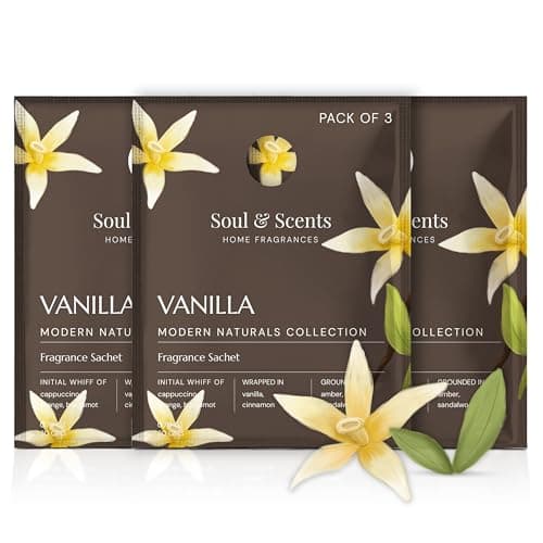 Soul & Scents Vanilla Fragrance Sachet | A Blend of Cappuccino & Warm Vanilla | Long-Lasting Air Freshener for Car, Wardrobe, Kitchen, and Travel Bag | Pack of 3-20gm Each