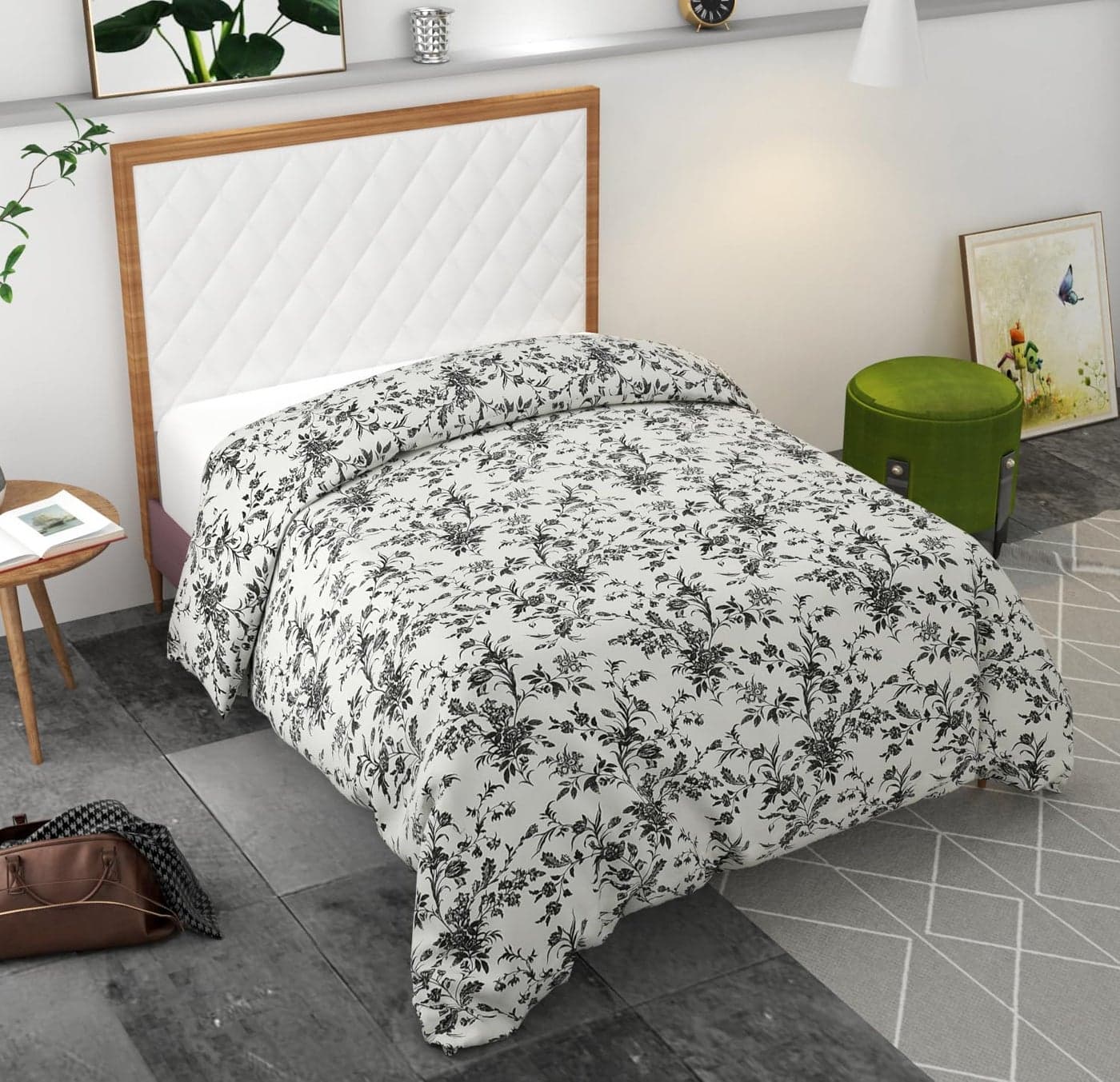 220 TC Super Premium Printed Quilt Cover Single Bed with Zipper Blanket Cover/rajai Cover/Comforter Cover/Duvet Cover Glace Cotton Warm Stuff King Size 60x90 Inches - (Black White)