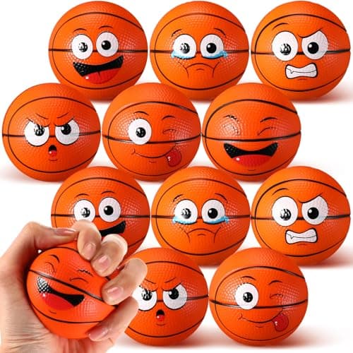 Arrowbash 24 Pcs 25 Face Basketball Stress Balls Bulk Small Funny Face Basketball Squeeze Foam Ball Mini Stress and Anxiety Relief Toy for Sport Party Favors Valentine Birthday Gift Decoration