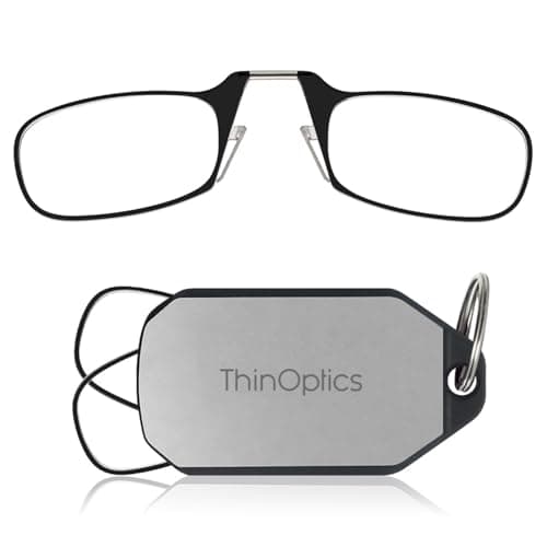 ThinOptics unisex adult Keychain Case + Reading Glasses, Black, 44 mm US