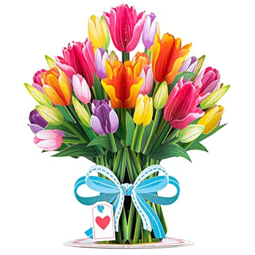 Paper Love HugePop Pop Up Card 3D Tulip Flower Bouquet With Detachable Paper Flower Bouquet Gift for Birthday Wedding Anniversary Graduation Get Well Thank You All Occasion Jumbo 10 x 14 Cover