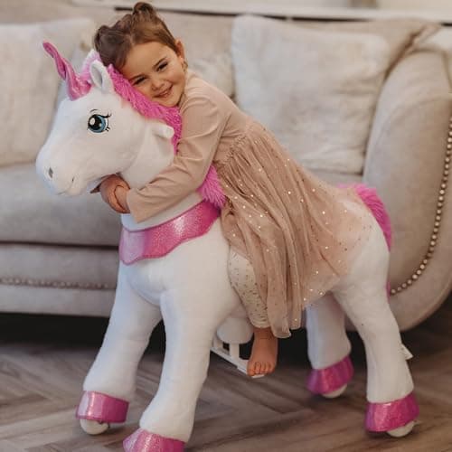 PonyCycle Ride on Unicorn Ride on Toys for Girls Riding Pink Unicorn Rocking Horse Essential Model E with Brake 30 HeightSize 3 for Age 34 Rideon Animals Plush Pony Toys E312