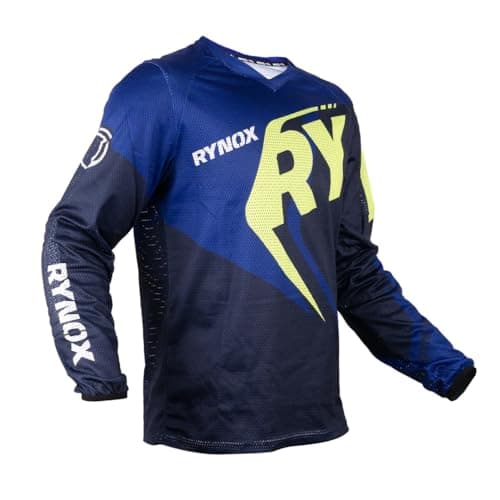 Rynox Unisex Switchback Neo Off Road Regular Fit Jersey | Mesh V-Shaped Collar Motocross Jersey With Active Ventilation - Blue Hi-Viz Green, Xs