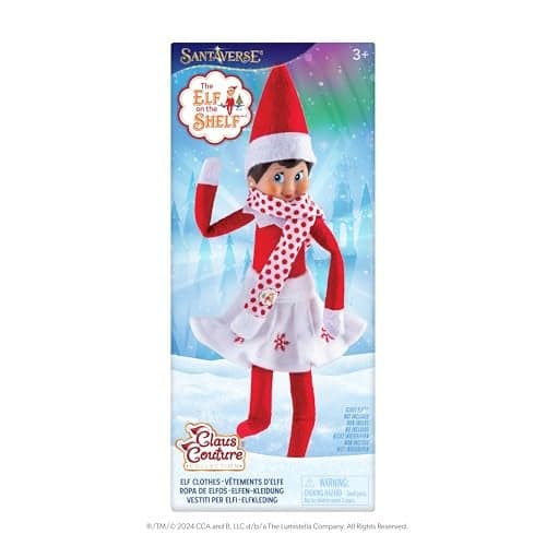 The Elf on the Shelf Claus Couture Collection Snowflake Skirt Scarf Red and White Holiday Outfit for Scout Elves Festive Elf Clothes Accessory Scout Elf Not Included