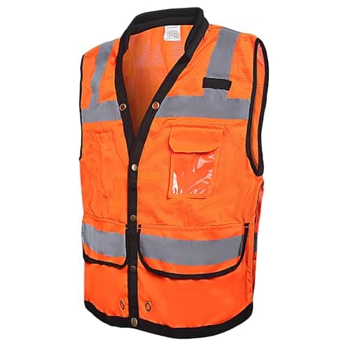 LOHASPRO Reflective High Visibility, Class 2 Surveyor Safety Vest with Pockets, Mesh Construction Work Vest (Orange, Large)