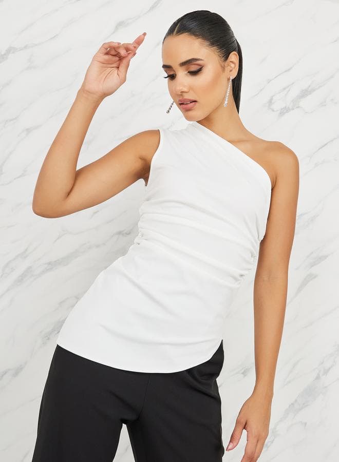 Ruched Detail One Sleeve Fitted Blouse — XL