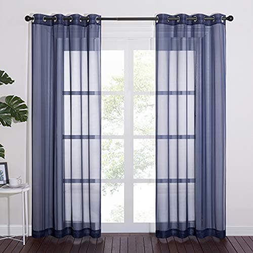 NICETOWN Sheer Curtains for Living Long Voile Window Drapes Panels 84 for PatioBoy RoomMaster BedroomSliding Door 54 W Dark Blue Set of 2