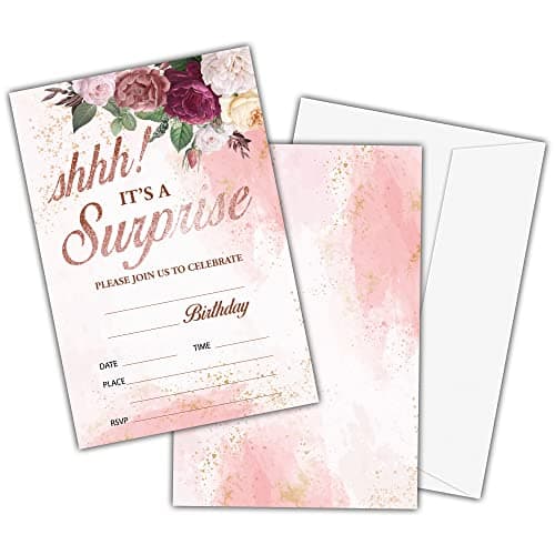 Birthday Party Invitation Cards for Kids, Shhh It's A Surprise Party Invites, Cards for Girls Boys, Party Celebration for Teens, Party Supplies, Decoration, Personalized 20 Cards With Envelopes(D003)